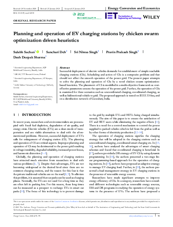 (PDF) Planning and operation of EV charging stations by chicken swarm ...