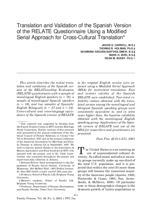 (PDF) Translation and Validation of the Spanish Version of the RELATE ...