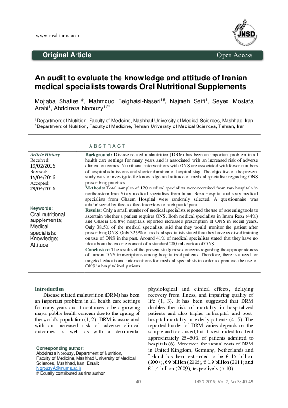 (PDF) An audit to evaluate the knowledge and attitude of Iranian ...