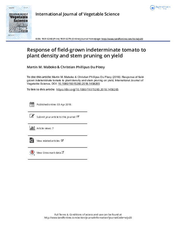 (PDF) Response of Field-Grown Indeterminate Tomato to Plant Density and ...