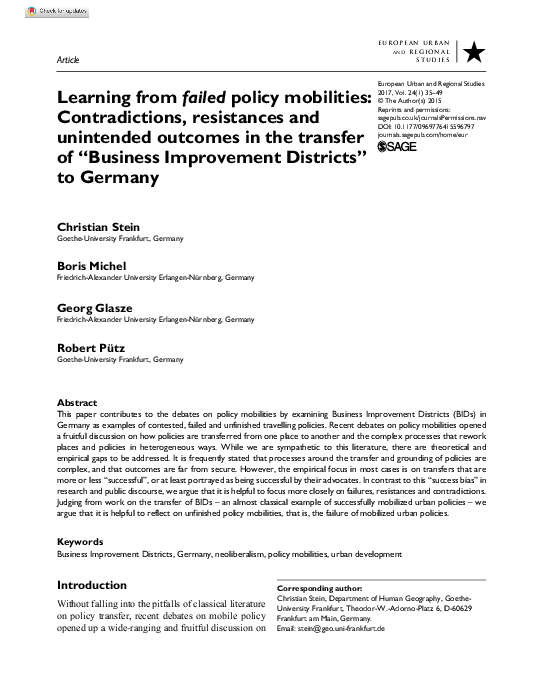 (PDF) Learning from failed policy mobilities: Contradictions ...