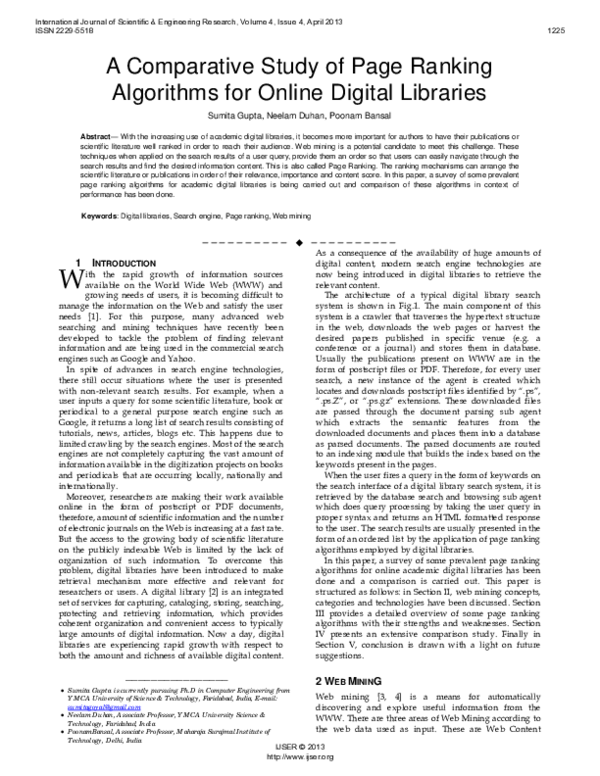 (PDF) A Comparative Study of Page Ranking Algorithms for Online Digital ...