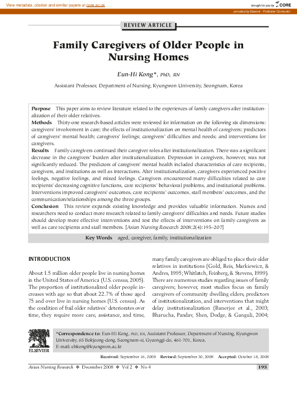 (PDF) Family Caregivers of Older People in Nursing Homes