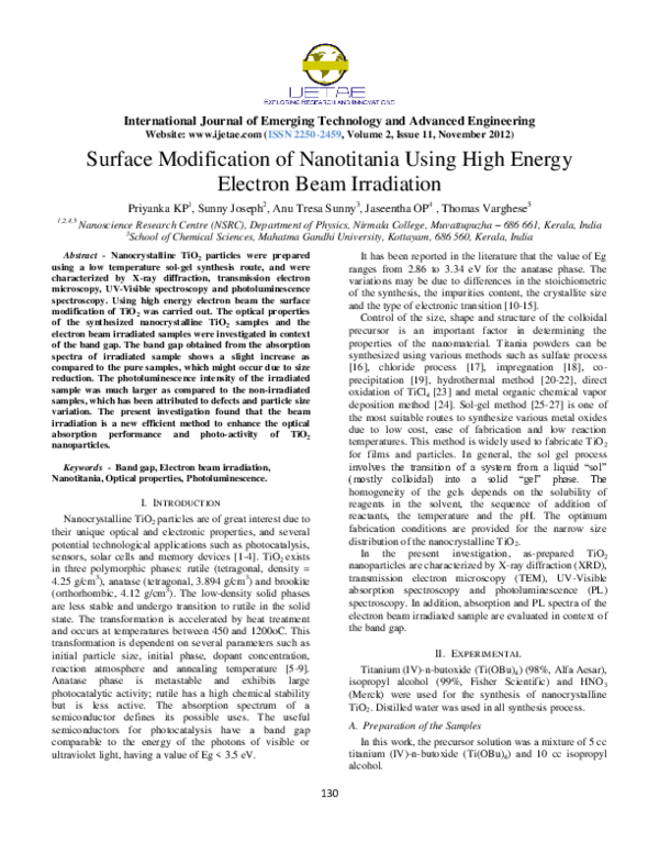 (PDF) Surface Modification of Nanotitania Using High Energy Electron ...