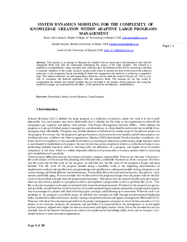 (PDF) SYSTEM DYNAMICS MODELING FOR THE COMPLEXITY OF KNOWLEDGE CREATION ...
