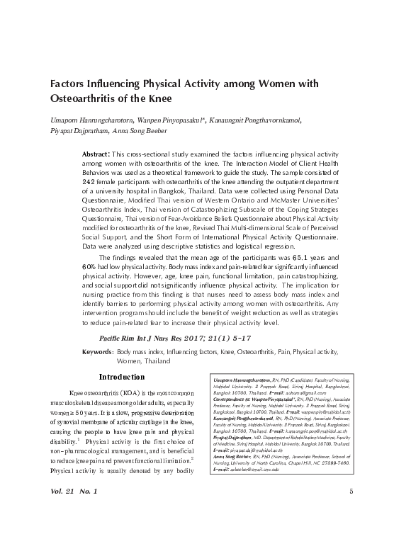 (PDF) Factors Influencing Physical Activity among Women with ...