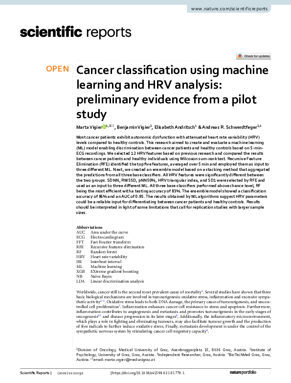 (PDF) Cancer classification using machine learning and HRV analysis ...