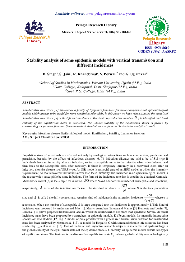 (PDF) Stability analysis of some epidemic models with vertical ...