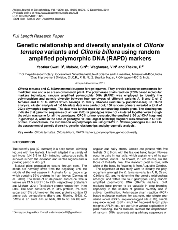(PDF) Genetic relationship and diversity analysis of Clitoria ternatea ...