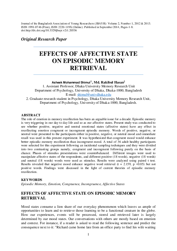 (PDF) Affective State and Episodic Memory