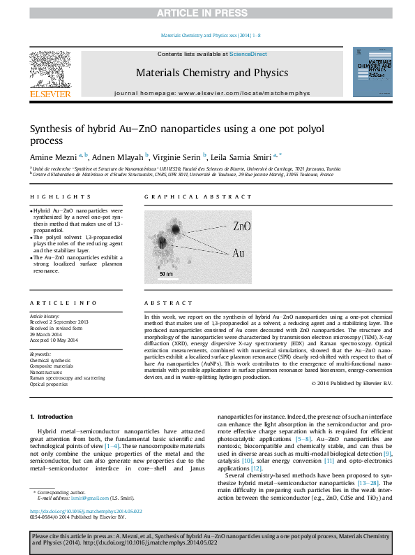 (PDF) Synthesis of hybrid Au–ZnO nanoparticles using a one pot polyol ...
