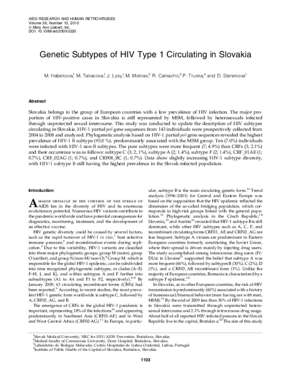 (PDF) Genetic Subtypes of HIV Type 1 Circulating in Slovakia