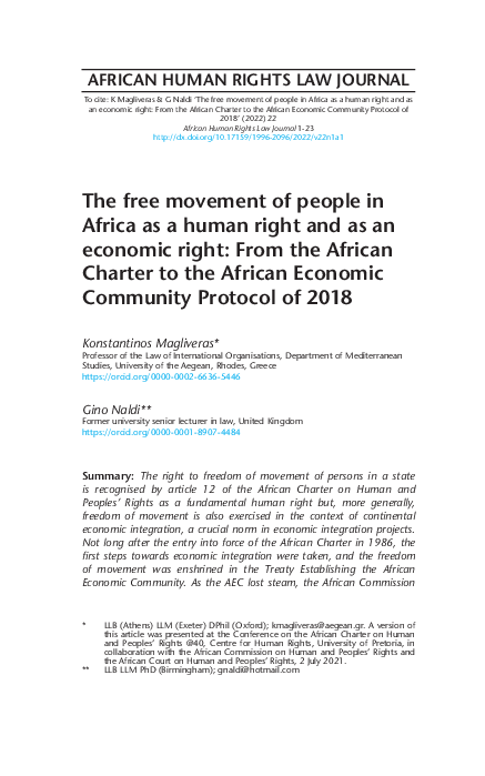 (PDF) The free movement of people in Africa as a human right and as an ...