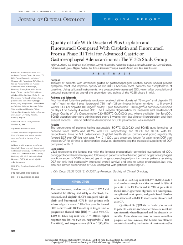 (PDF) Quality of Life With Docetaxel Plus Cisplatin and Fluorouracil ...
