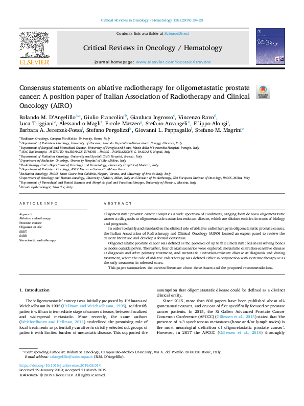 (PDF) Consensus statements on ablative radiotherapy for oligometastatic ...