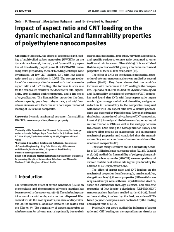 (PDF) Impact of aspect ratio and CNT loading on the dynamic mechanical ...
