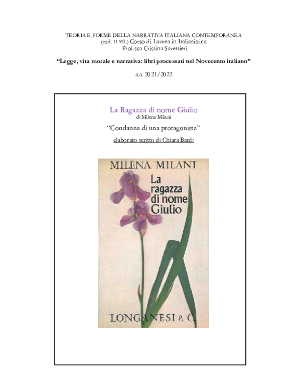 (PDF) Chiara Bardi elaborato La ragazza di nome Giulio 2021 2022 definitivo chiara bardi