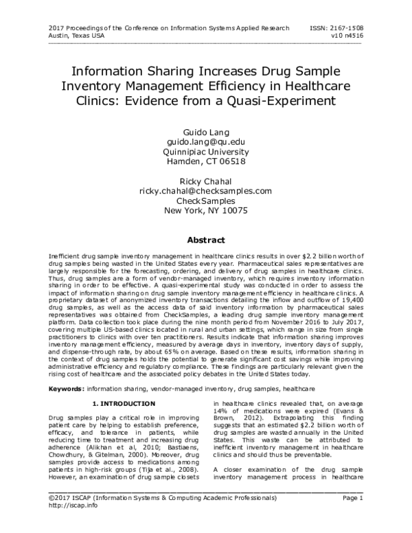 (PDF) Information Sharing Increases Drug Sample Inventory Management ...