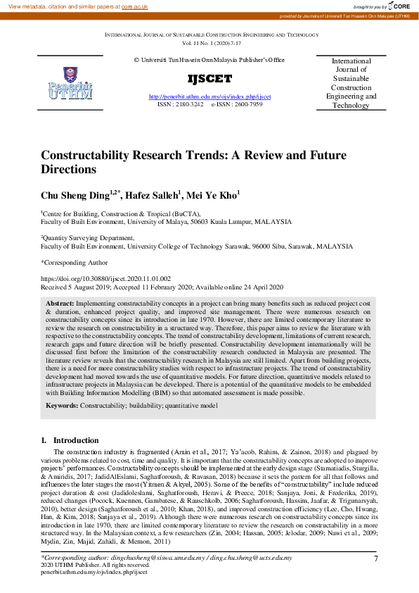 (PDF) Constructability Research Trends: A Review and Future Directions