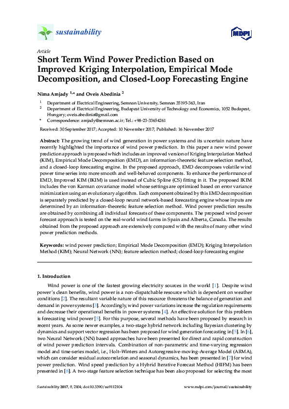 (PDF) Short Term Wind Power Prediction Based on Improved Kriging ...