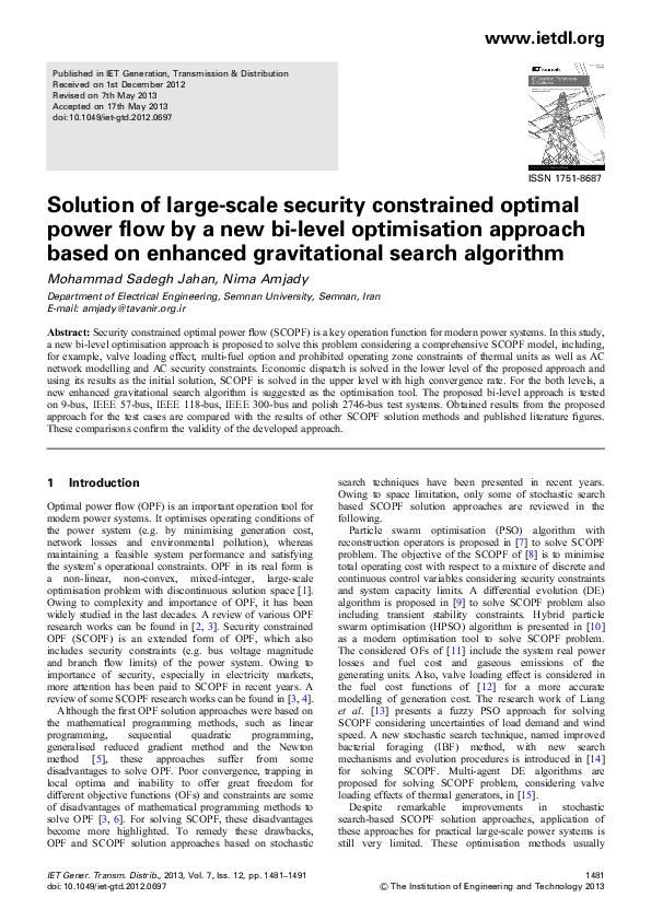 (PDF) Solution of large-scale security constrained optimal power flow ...