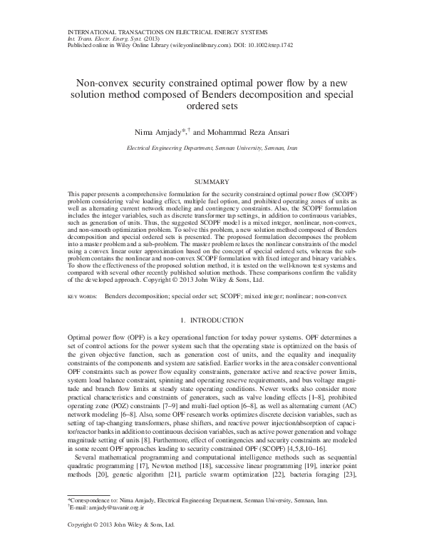 (PDF) Non-convex security constrained optimal power flow by a new ...