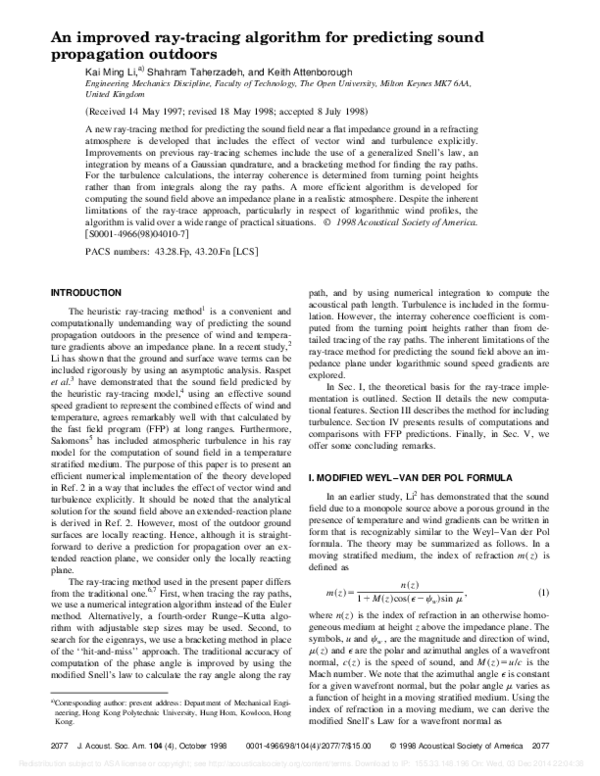 (PDF) An improved ray-tracing algorithm for predicting sound ...