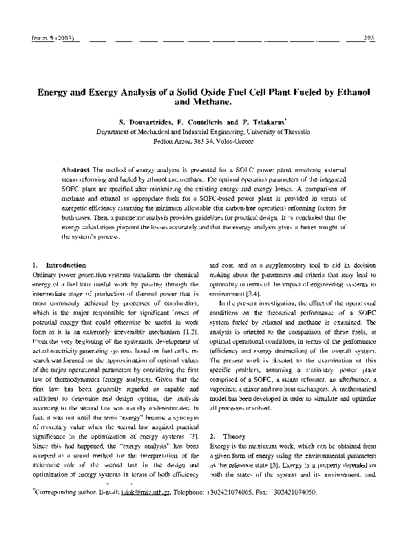 (PDF) Energy and exergy analysis of a solid oxide fuel cell plant ...