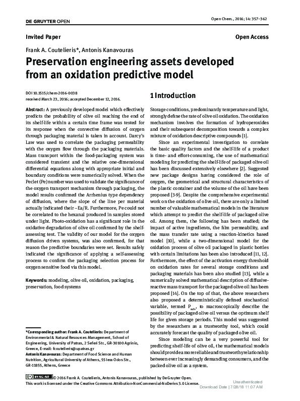 (PDF) Preservation engineering assets developed from an oxidation ...