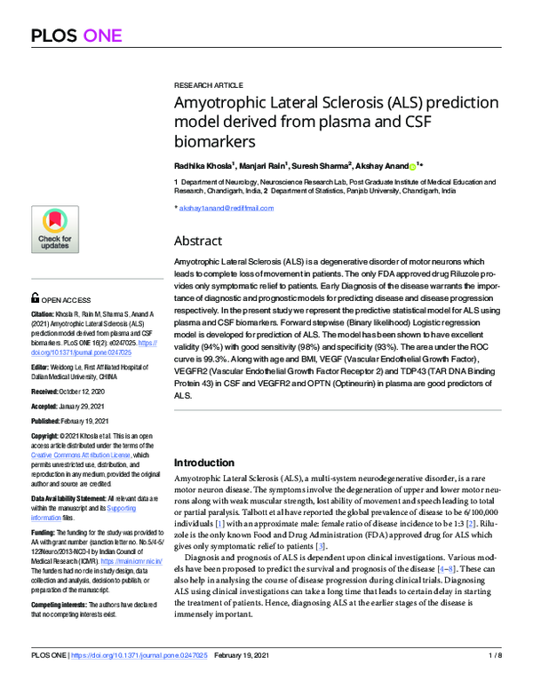 (PDF) Amyotrophic Lateral Sclerosis (ALS) prediction model derived from ...