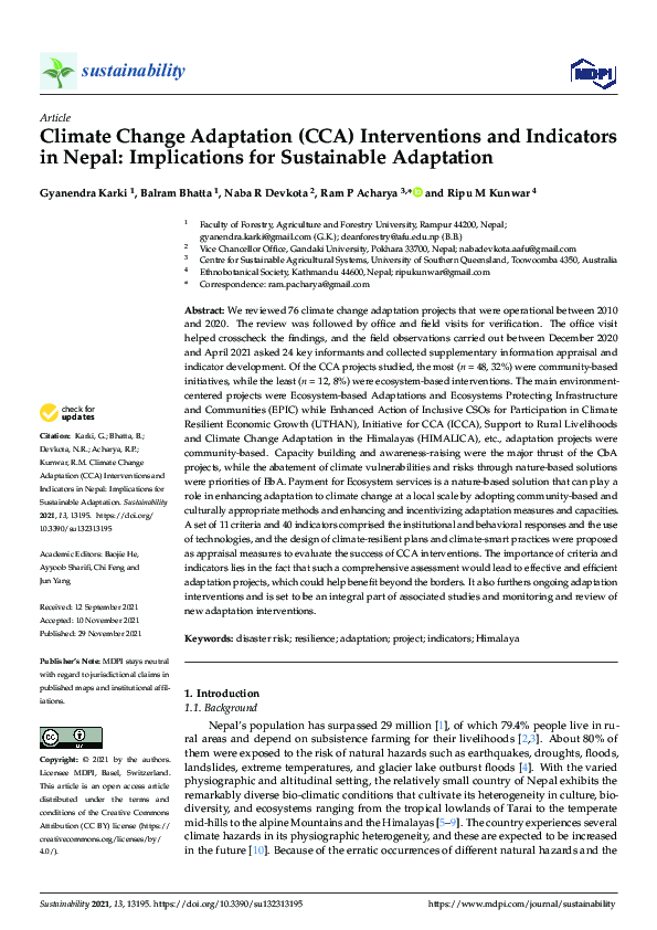 (PDF) Climate Change Adaptation (CCA) Interventions and Indicators in ...