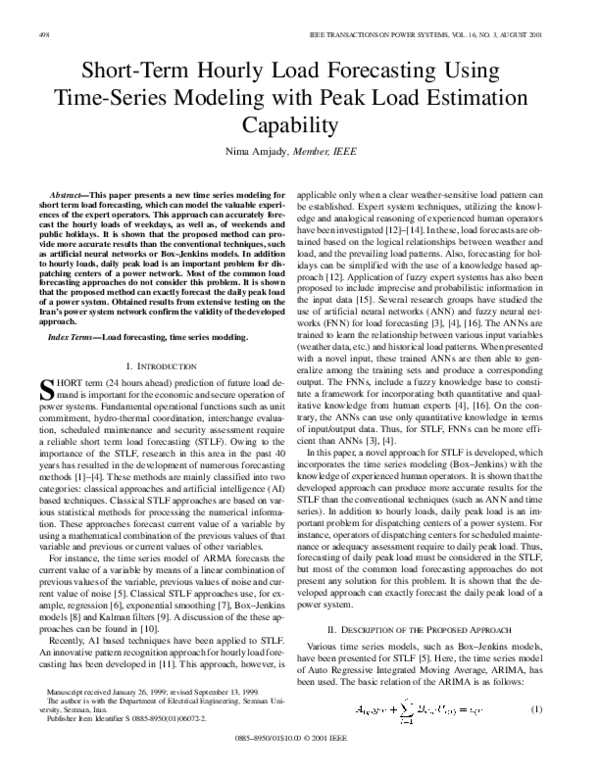 (PDF) Short-term hourly load forecasting using time-series modeling ...