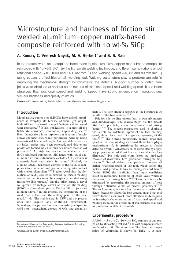 (PDF) Microstructure and hardness of friction stir welds in pure copper