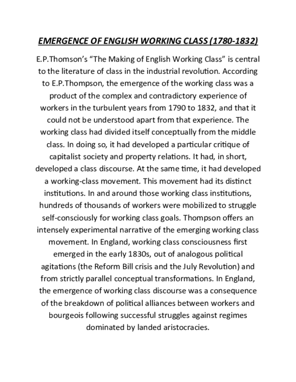 (DOC) EMERGENCE OF ENGLISH WORKING CLASS