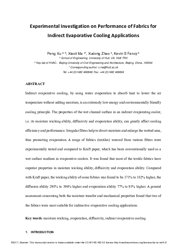 (PDF) Experimental investigation on performance of fabrics for indirect ...