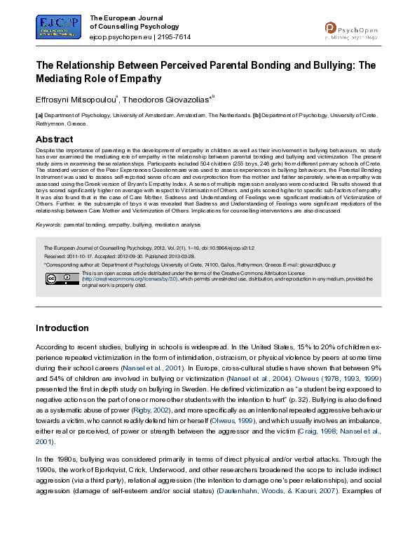 (PDF) The Relationship Between Perceived Parental Bonding and Bullying ...