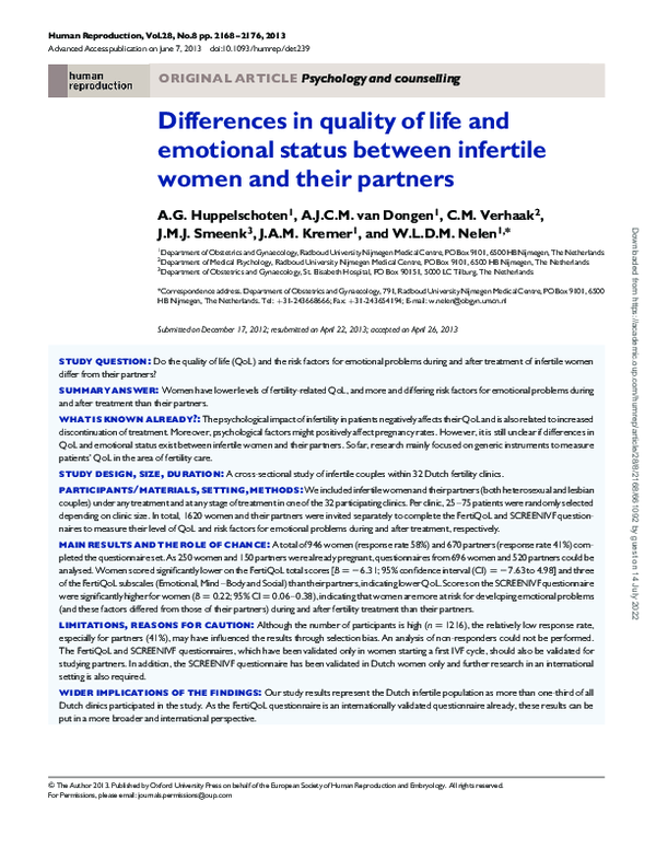 (PDF) Differences in quality of life and emotional status between ...