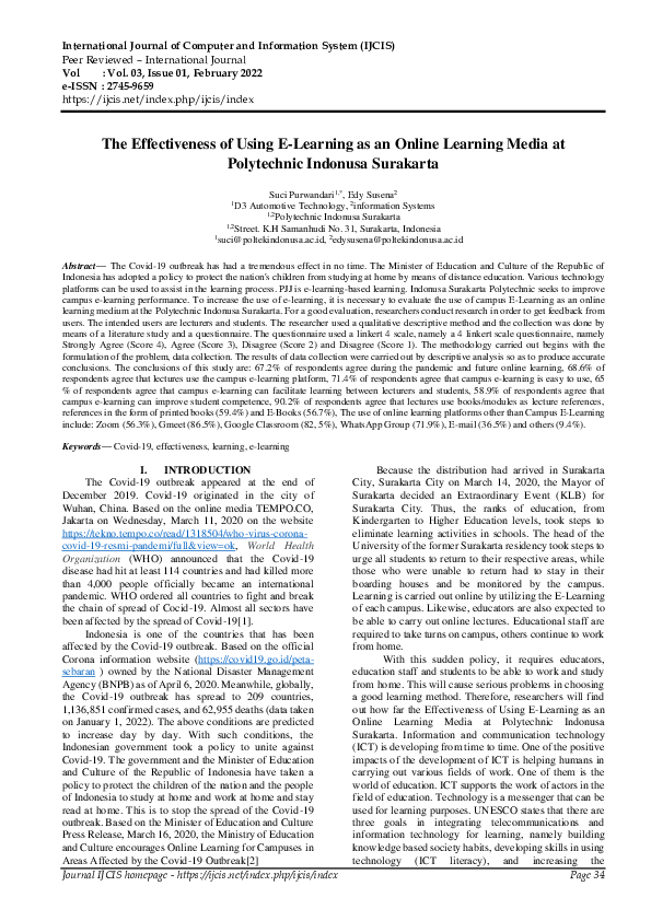 (PDF) The Effectiveness of Using E-Learning as an Online Learning Media ...