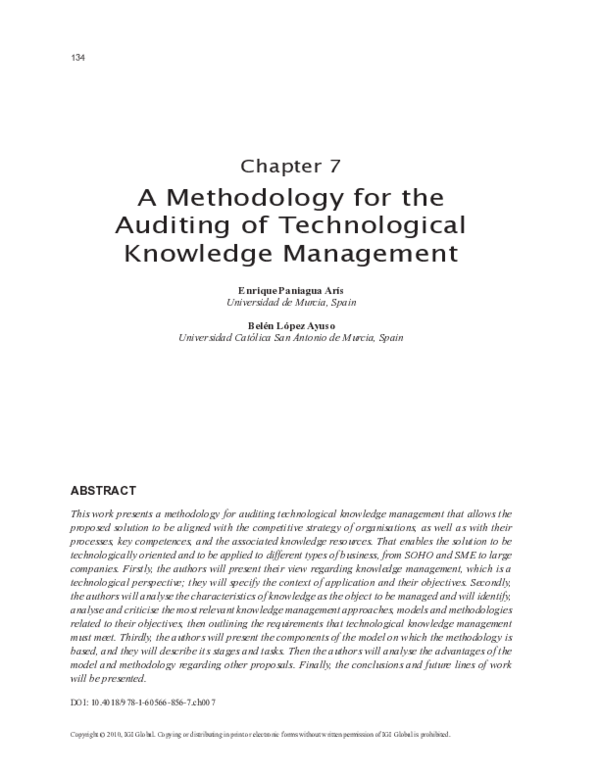 (PDF) A Methodology for the Auditing of Technological Knowledge Management