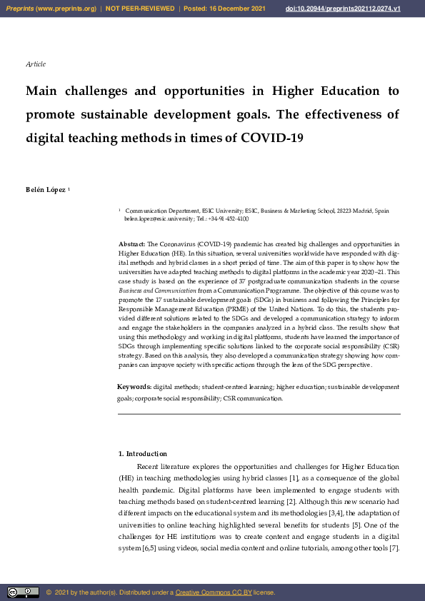 (PDF) Main Challenges and Opportunities in Higher Education to Promote ...