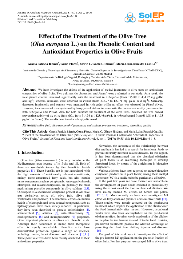 (PDF) Effect of the Treatment of the Olive Tree (Olea europaea L.) on ...