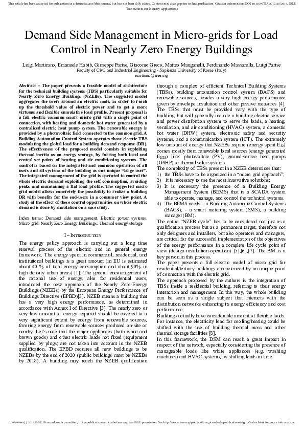 (PDF) Demand Side Management in Microgrids for Load Control in Nearly ...