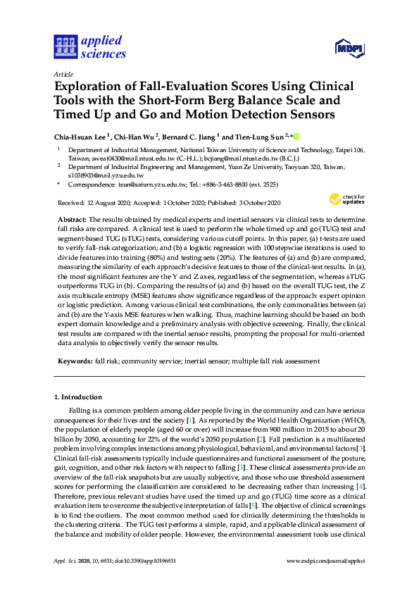 (PDF) Exploration of Fall-Evaluation Scores Using Clinical Tools with ...