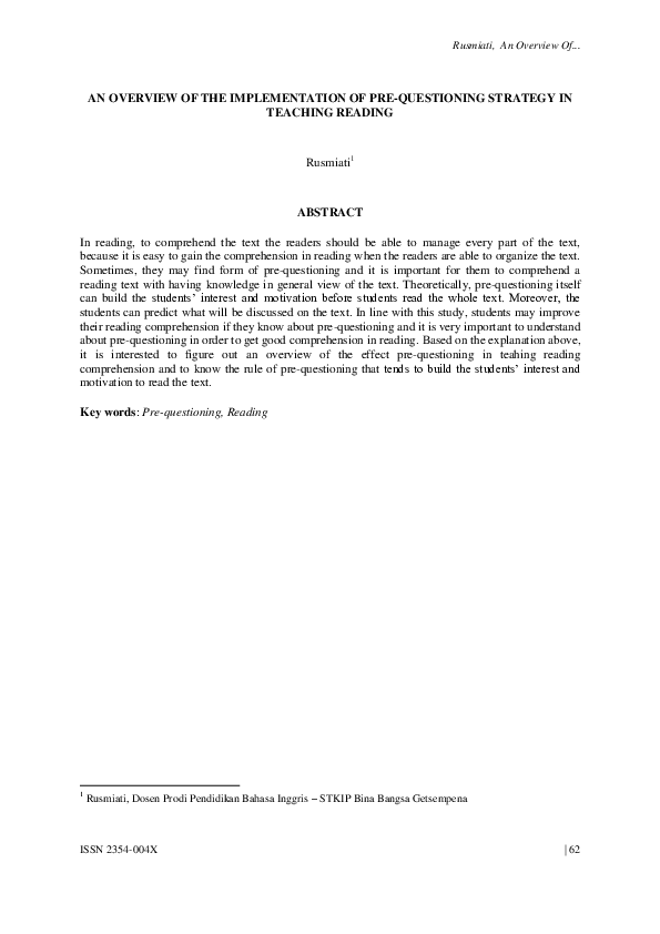 (PDF) An Overview of the Implementation of Pre-Questioning Strategy in ...