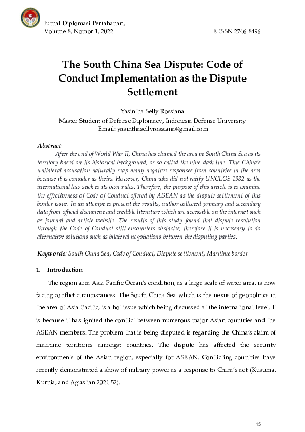 (PDF) The South China Sea Dispute: Code of Conduct Implementation as ...