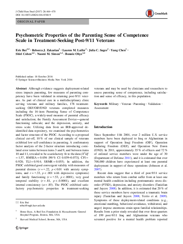 (PDF) Psychometric Properties of the Parenting Sense of Competence ...