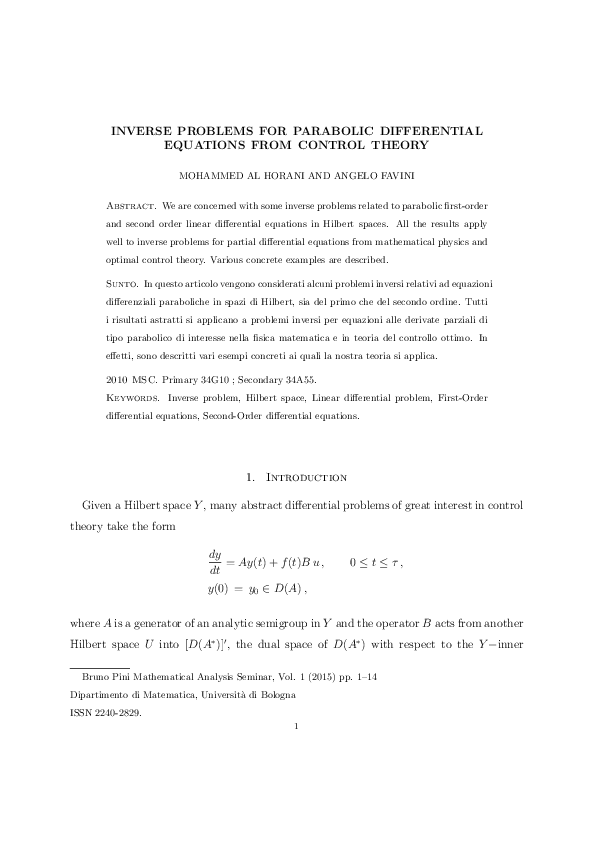 (PDF) Inverse Problems for Parabolic Differential Equations from ...