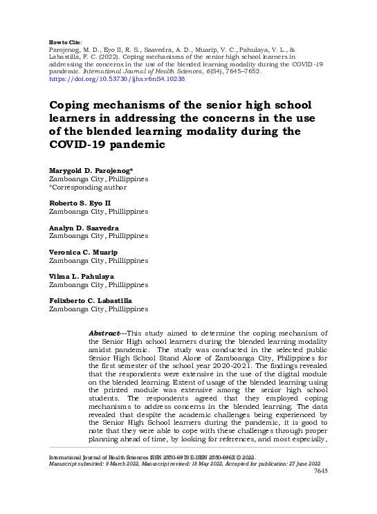 (PDF) Coping mechanisms of the senior high school learners in ...