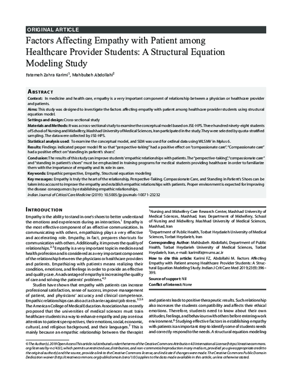 Pdf Factors Affecting Empathy With Patient Among Healthcare Provider Pdf Factors Affecting Empathy With Patient Among Healthcare Provider