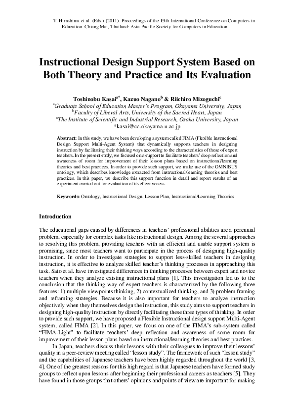 (PDF) Instructional Design Support System Based on Both Theory and ...